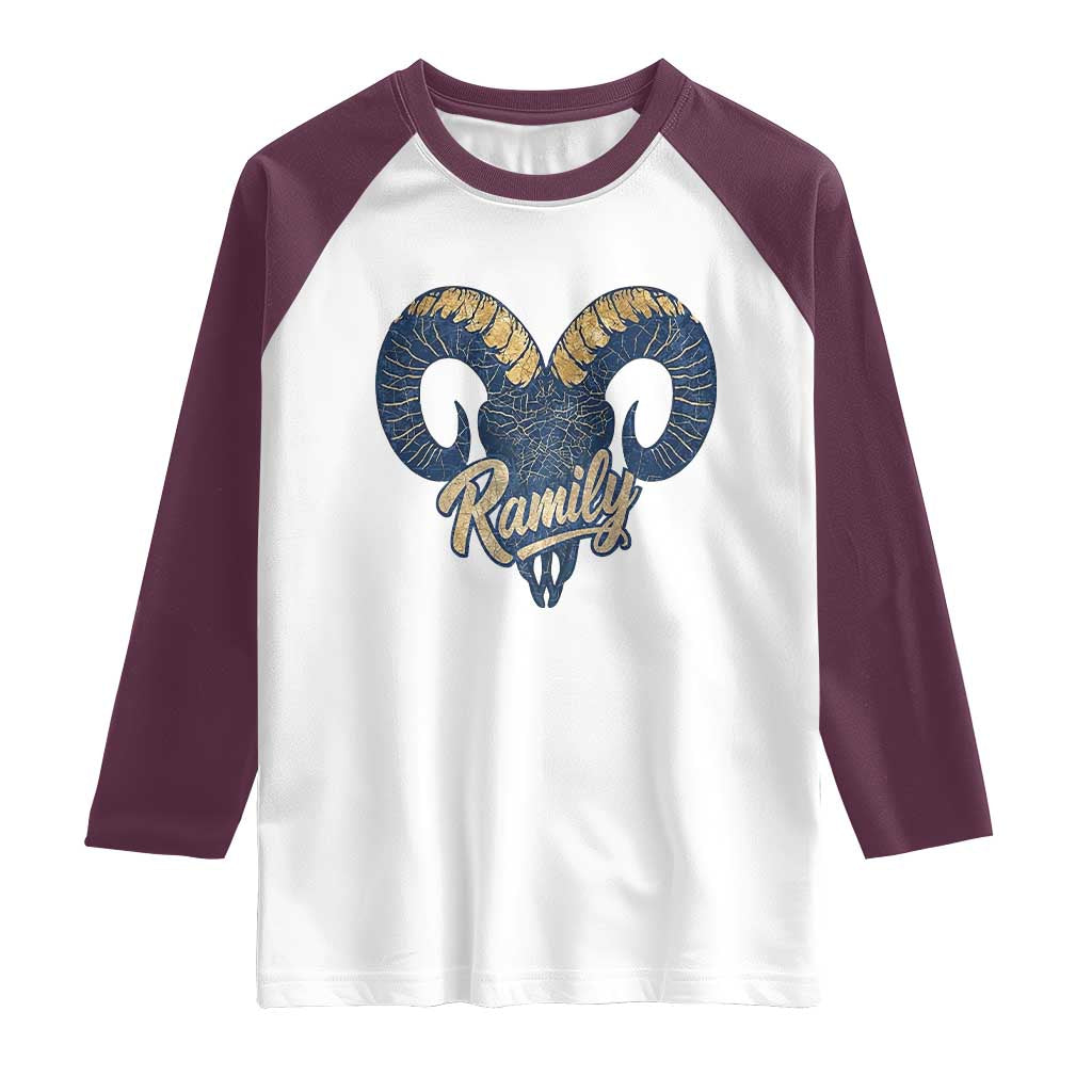 Ramily Bighorn Sheep Skull Ram Lover Vintage Raglan Shirt TS02 White Maroon Print Your Wear