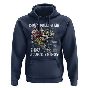 Dirt Bike Hoodie - Retro Motocross Don't Follow Me I Do Stupid Things Rider Humor Pullover TS02 Navy Print Your Wear