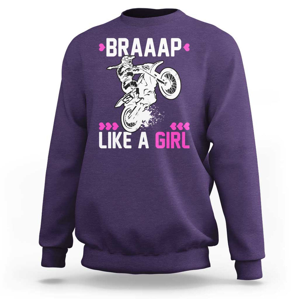 Dirt Bike Girl Sweatshirt Braap Like A Girl Motocross TS02 Purple Print Your Wear