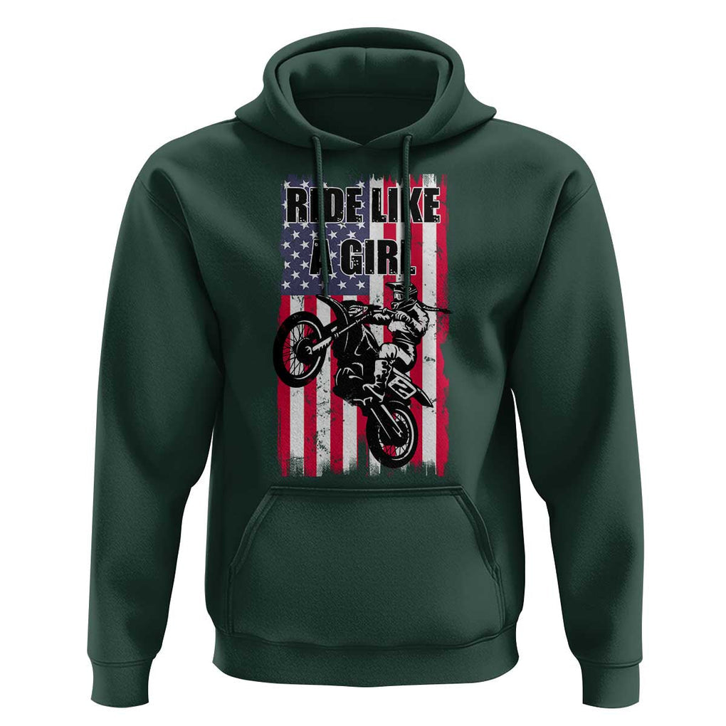 Dirt Bike Ride Like A Girl Hoodie Motocross Lover Biker Girls TS02 Dark Forest Green Print Your Wear