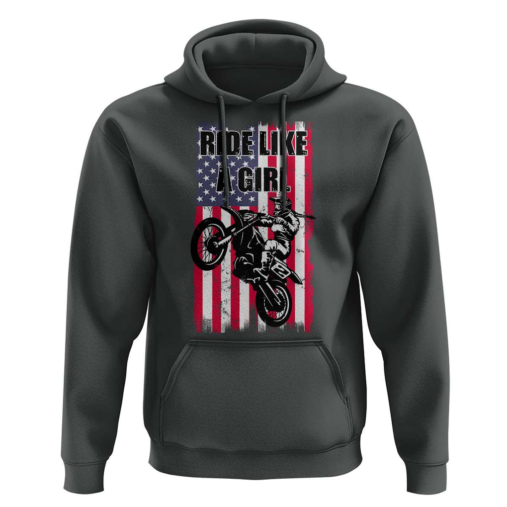 Dirt Bike Ride Like A Girl Hoodie Motocross Lover Biker Girls TS02 Dark Heather Print Your Wear