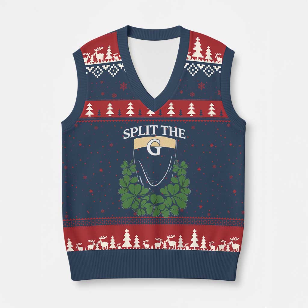 Split the G Funny Irish Stout Beer Drinking Game V-Neck Knit Sweater Vest St. Patrick’s Day Shamrocks Pub Crawl Crew TS02 Navy Red Print Your Wear