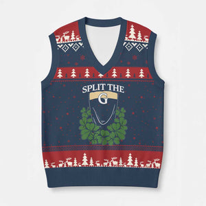 Split the G Funny Irish Stout Beer Drinking Game V-Neck Knit Sweater Vest St. Patrick’s Day Shamrocks Pub Crawl Crew TS02 Navy Red Print Your Wear