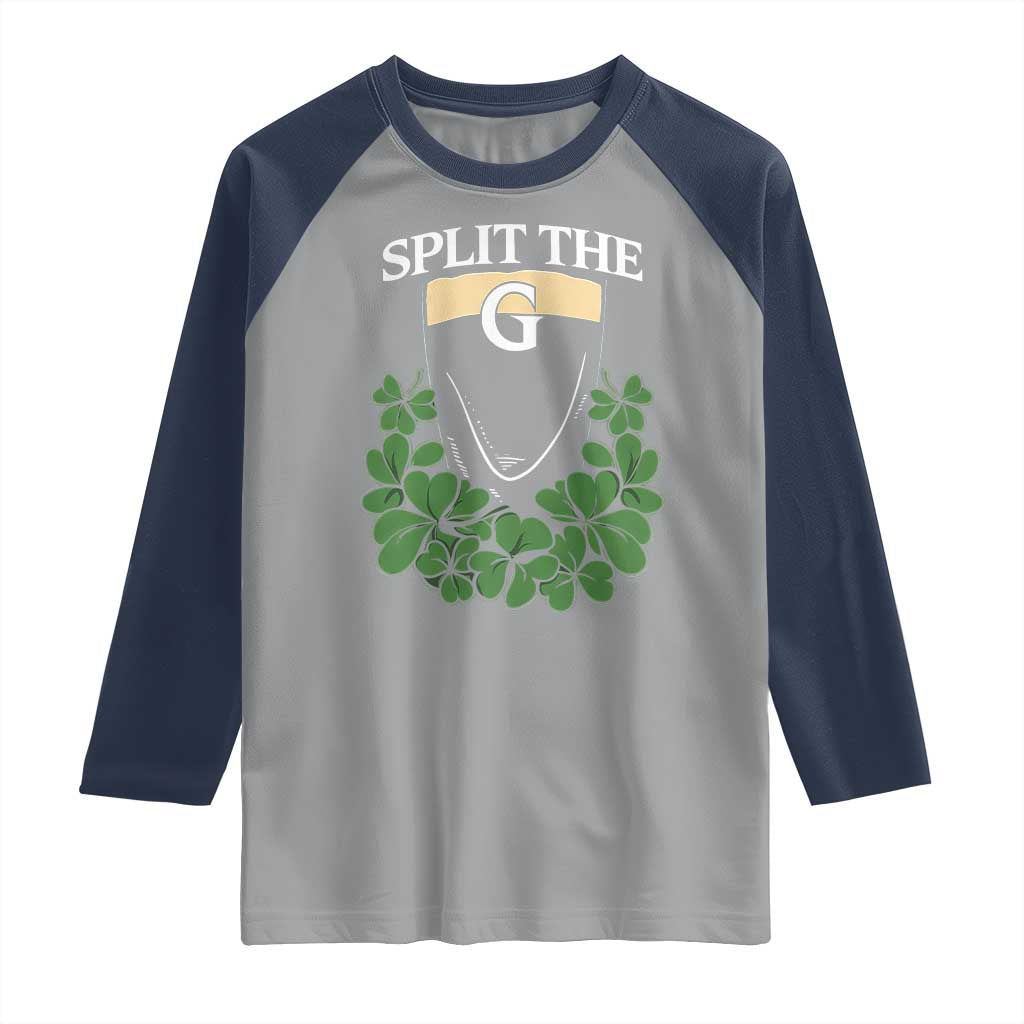 Split the G Funny Irish Stout Beer Drinking Game Raglan Shirt St. Patrick’s Day Shamrocks Pub Crawl Crew TS02 Sport Gray Navy Print Your Wear
