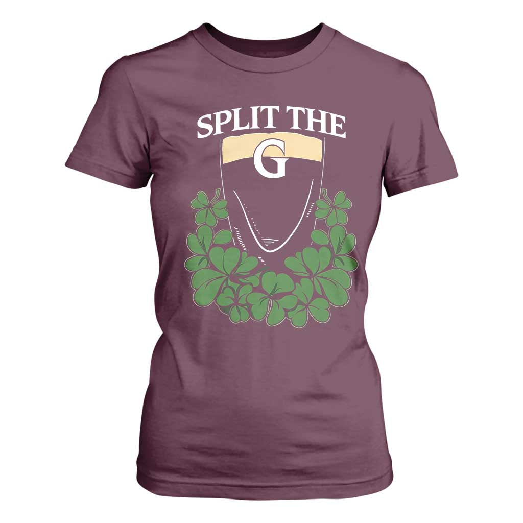Split the G Funny Irish Stout Beer Drinking Game T Shirt For Women St. Patrick’s Day Shamrocks Pub Crawl Crew TS02 Maroon Print Your Wear