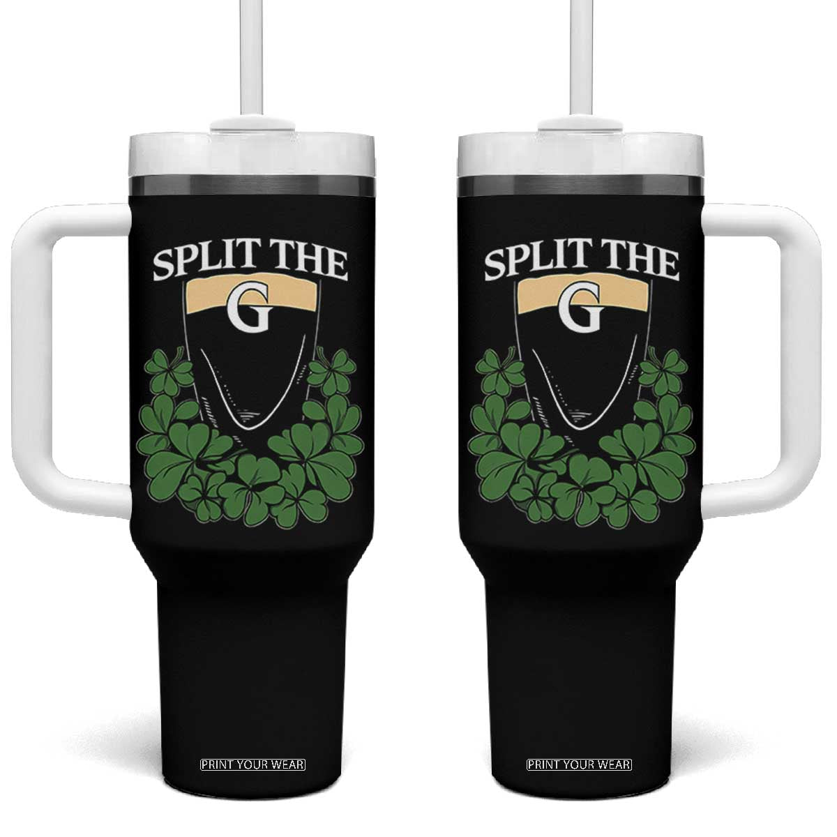Split the G Funny Irish Stout Beer Drinking Game Tumbler With Handle St. Patrick’s Day Shamrocks Pub Crawl Crew TS02 One Size: 40 oz Black Print Your Wear