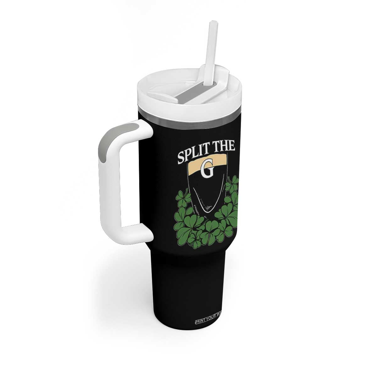 Split the G Funny Irish Stout Beer Drinking Game Tumbler With Handle St. Patrick’s Day Shamrocks Pub Crawl Crew TS02 Print Your Wear