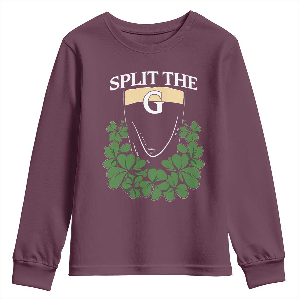 Split the G Funny Irish Stout Beer Drinking Game Youth Sweatshirt St. Patrick’s Day Shamrocks Pub Crawl Crew TS02 Maroon Print Your Wear