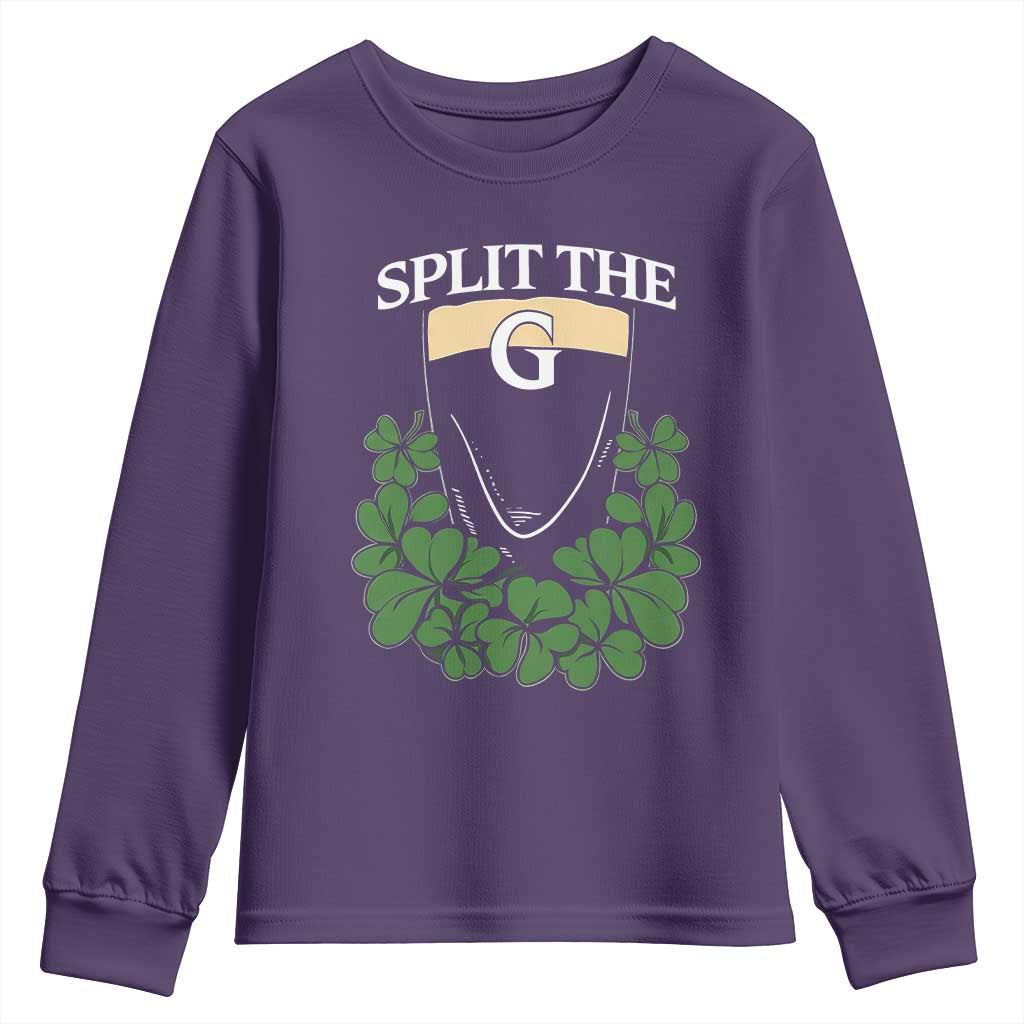 Split the G Funny Irish Stout Beer Drinking Game Youth Sweatshirt St. Patrick’s Day Shamrocks Pub Crawl Crew TS02 Purple Print Your Wear