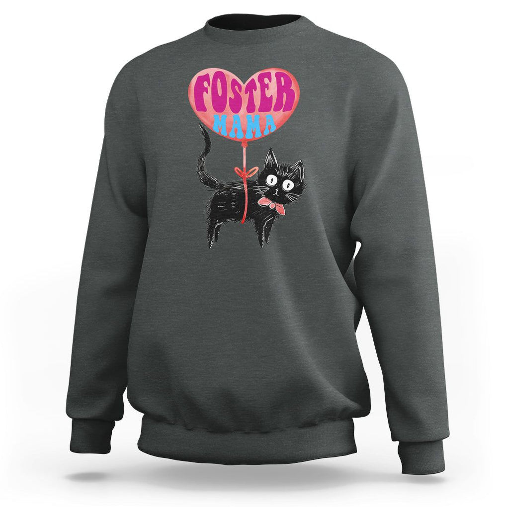 Cat Mom Sweatshirt Foster Cat Mama Black Cat Doodle TS02 Dark Heather Printyourwear