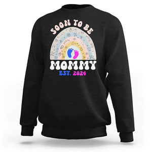 New Mom Sweatshirt Soon To Be Mommy Est 2024 Blue Pink Baby Feets Rainbow TS02 Black Printyourwear