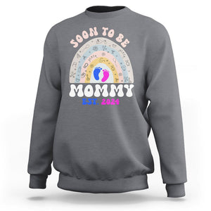 New Mom Sweatshirt Soon To Be Mommy Est 2024 Blue Pink Baby Feets Rainbow TS02 Charcoal Printyourwear