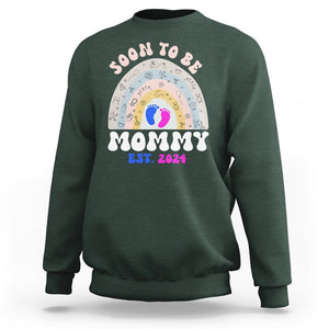 New Mom Sweatshirt Soon To Be Mommy Est 2024 Blue Pink Baby Feets Rainbow TS02 Dark Forest Green Printyourwear