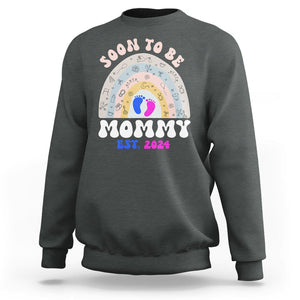 New Mom Sweatshirt Soon To Be Mommy Est 2024 Blue Pink Baby Feets Rainbow TS02 Dark Heather Printyourwear