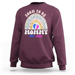 New Mom Sweatshirt Soon To Be Mommy Est 2024 Blue Pink Baby Feets Rainbow TS02 Maroon Printyourwear