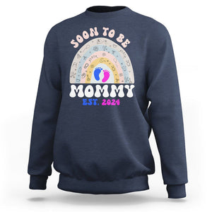 New Mom Sweatshirt Soon To Be Mommy Est 2024 Blue Pink Baby Feets Rainbow TS02 Navy Printyourwear