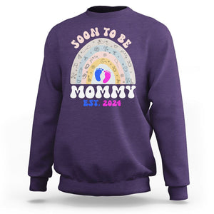 New Mom Sweatshirt Soon To Be Mommy Est 2024 Blue Pink Baby Feets Rainbow TS02 Purple Printyourwear