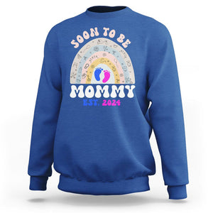 New Mom Sweatshirt Soon To Be Mommy Est 2024 Blue Pink Baby Feets Rainbow TS02 Royal Blue Printyourwear
