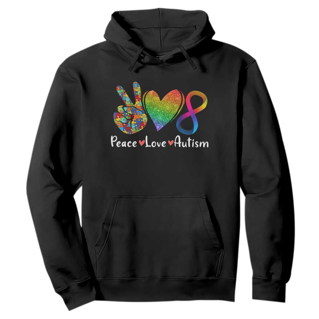 Peace Love Autism Hoodie Support Accept Love Rainbow Infinity Jigsaw Puzzle TS02 Black Printyourwear