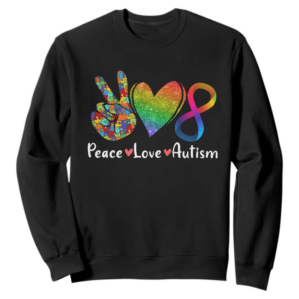 Peace Love Autism Sweatshirt Support Accept Love Rainbow Infinity Jigsaw Puzzle TS02 Black Printyourwear