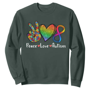 Peace Love Autism Sweatshirt Support Accept Love Rainbow Infinity Jigsaw Puzzle TS02 Dark Forest Green Printyourwear