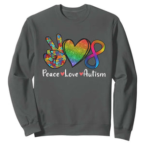 Peace Love Autism Sweatshirt Support Accept Love Rainbow Infinity Jigsaw Puzzle TS02 Dark Heather Printyourwear