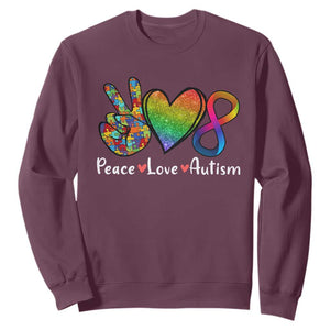 Peace Love Autism Sweatshirt Support Accept Love Rainbow Infinity Jigsaw Puzzle TS02 Maroon Printyourwear