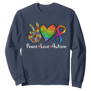 Peace Love Autism Sweatshirt Support Accept Love Rainbow Infinity Jigsaw Puzzle TS02 Navy Printyourwear