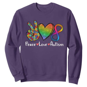Peace Love Autism Sweatshirt Support Accept Love Rainbow Infinity Jigsaw Puzzle TS02 Purple Printyourwear