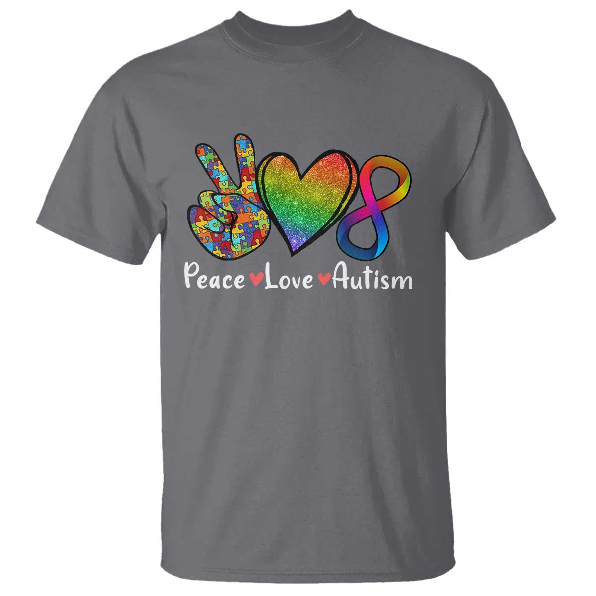 Peace Love Autism T Shirt Support Accept Love Rainbow Infinity Jigsaw Puzzle TS02 Charcoal Printyourwear