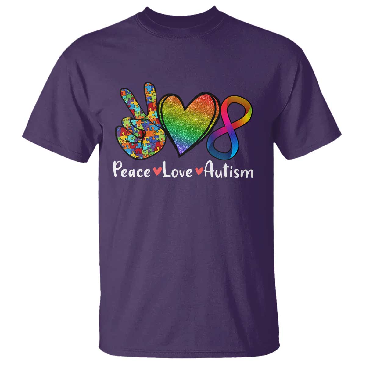 Peace Love Autism T Shirt Support Accept Love Rainbow Infinity Jigsaw Puzzle TS02 Purple Printyourwear