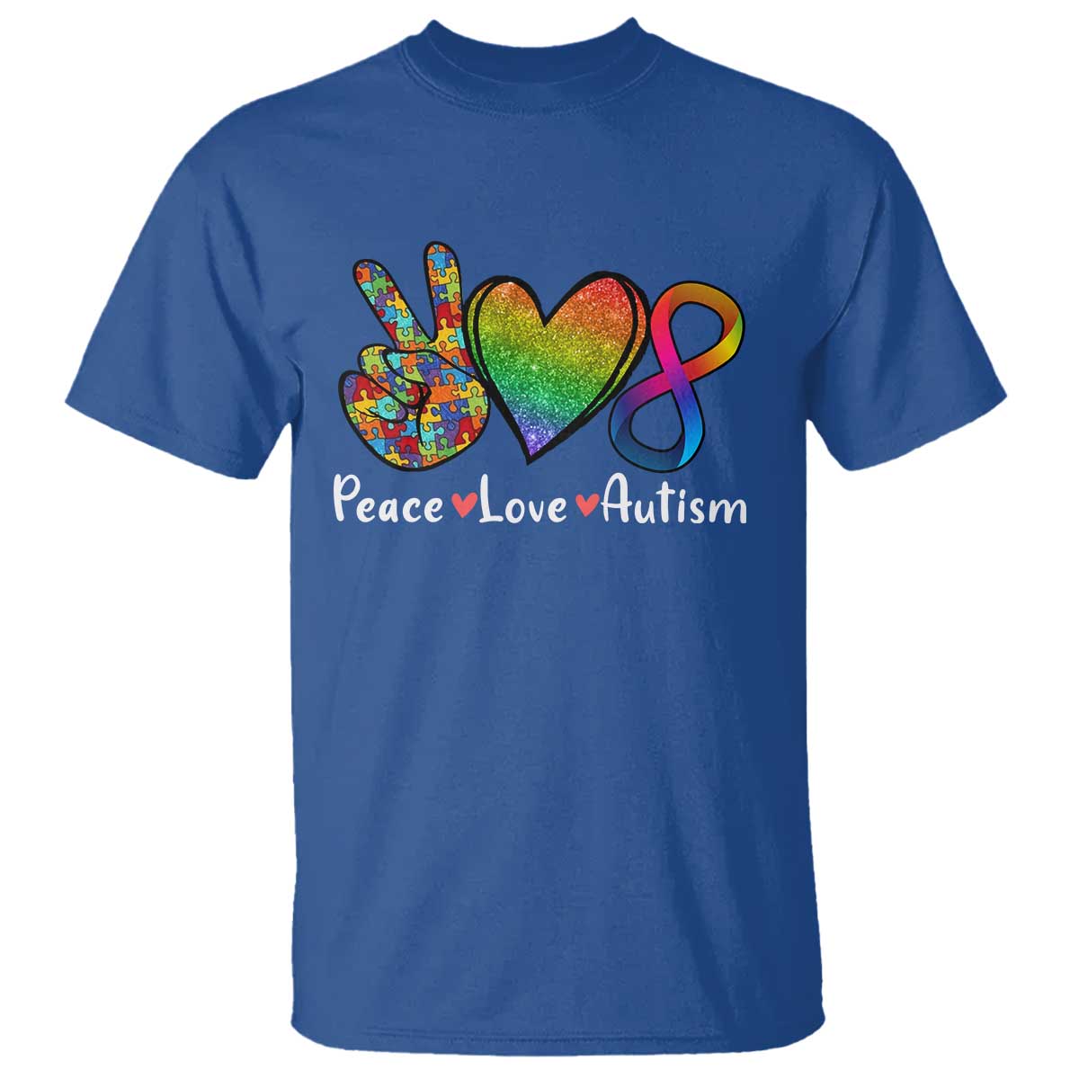 Peace Love Autism T Shirt Support Accept Love Rainbow Infinity Jigsaw Puzzle TS02 Royal Blue Printyourwear