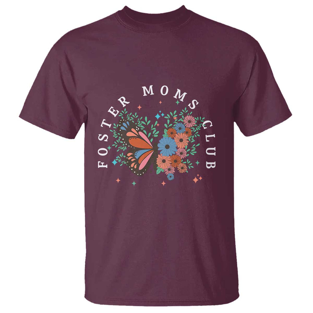 Foster Mom Club T Shirt Adoptive Mama Foster Care Mother's Day Floral Butterfly TS02 Maroon Print Your Wear