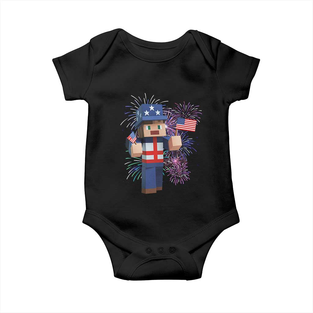 4th of July Gamer Baby Onesie Uncle Sam Pixels Gaming Celebrate Independence Day TS02 Black Print Your Wear