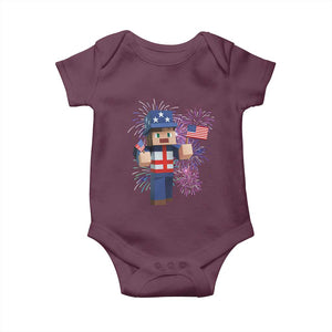 4th of July Gamer Baby Onesie Uncle Sam Pixels Gaming Celebrate Independence Day TS02 Maroon Print Your Wear