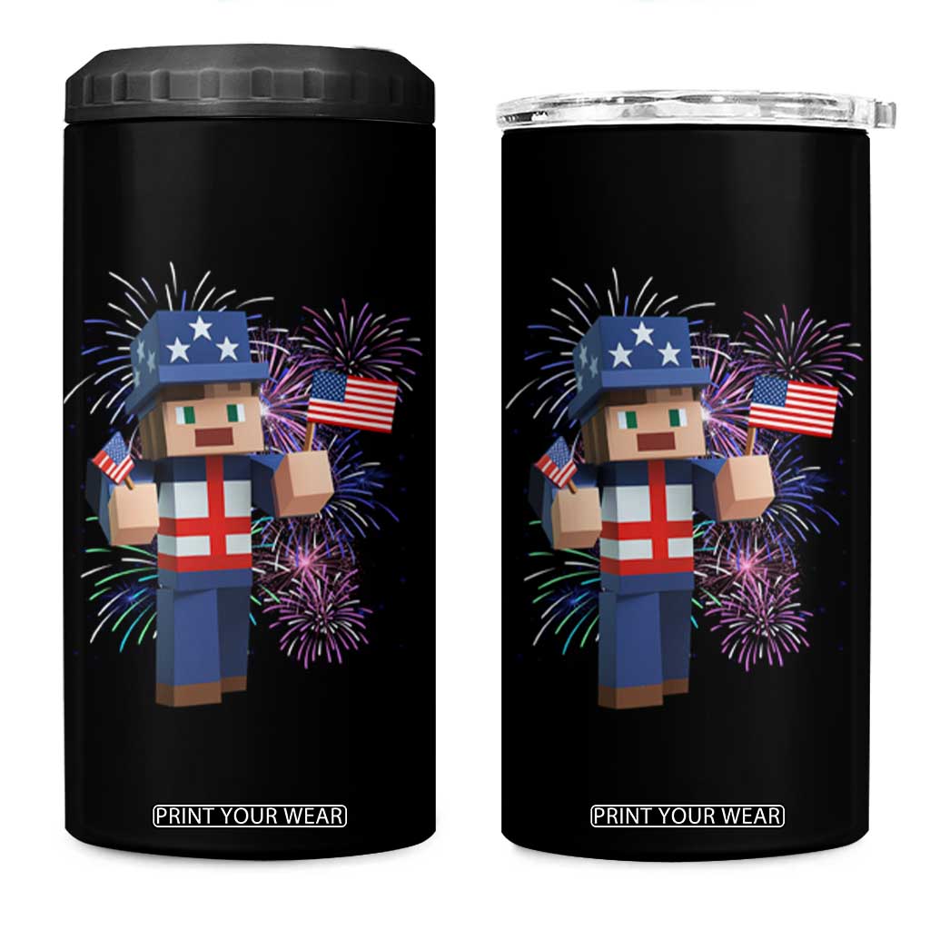 4th of July Gamer 4 in 1 Can Cooler Tumbler Uncle Sam Pixels Gaming Celebrate Independence Day TS02 One Size: 16 oz Black Print Your Wear