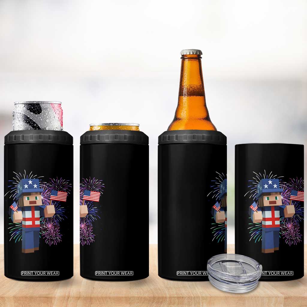 4th of July Gamer 4 in 1 Can Cooler Tumbler Uncle Sam Pixels Gaming Celebrate Independence Day TS02 Print Your Wear