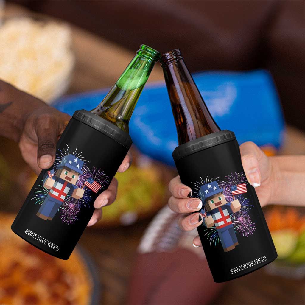 4th of July Gamer 4 in 1 Can Cooler Tumbler Uncle Sam Pixels Gaming Celebrate Independence Day TS02 Print Your Wear