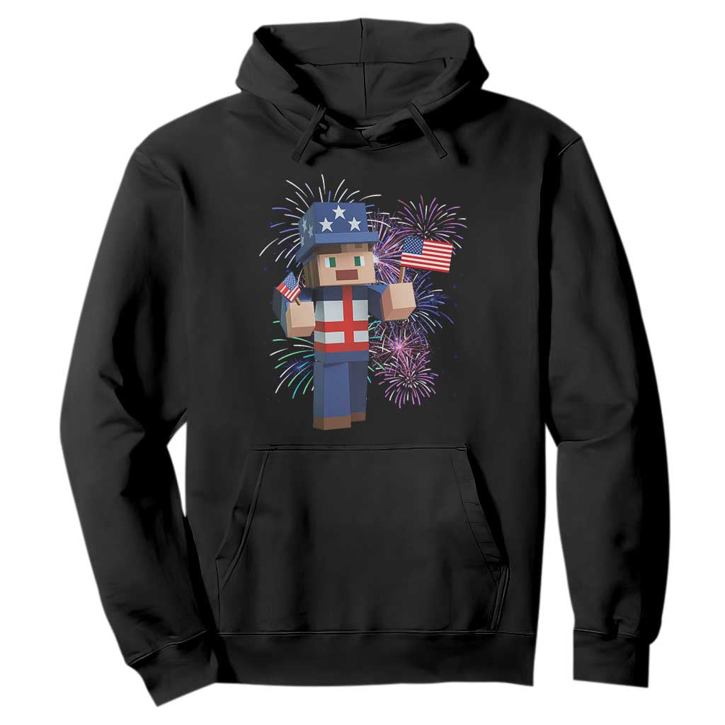 4th of July Gamer Hoodie Uncle Sam Pixels Gaming Celebrate Independence Day TS02 Black Print Your Wear