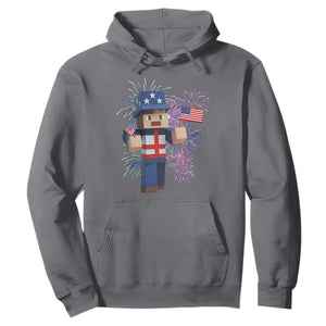 4th of July Gamer Hoodie Uncle Sam Pixels Gaming Celebrate Independence Day TS02 Charcoal Print Your Wear