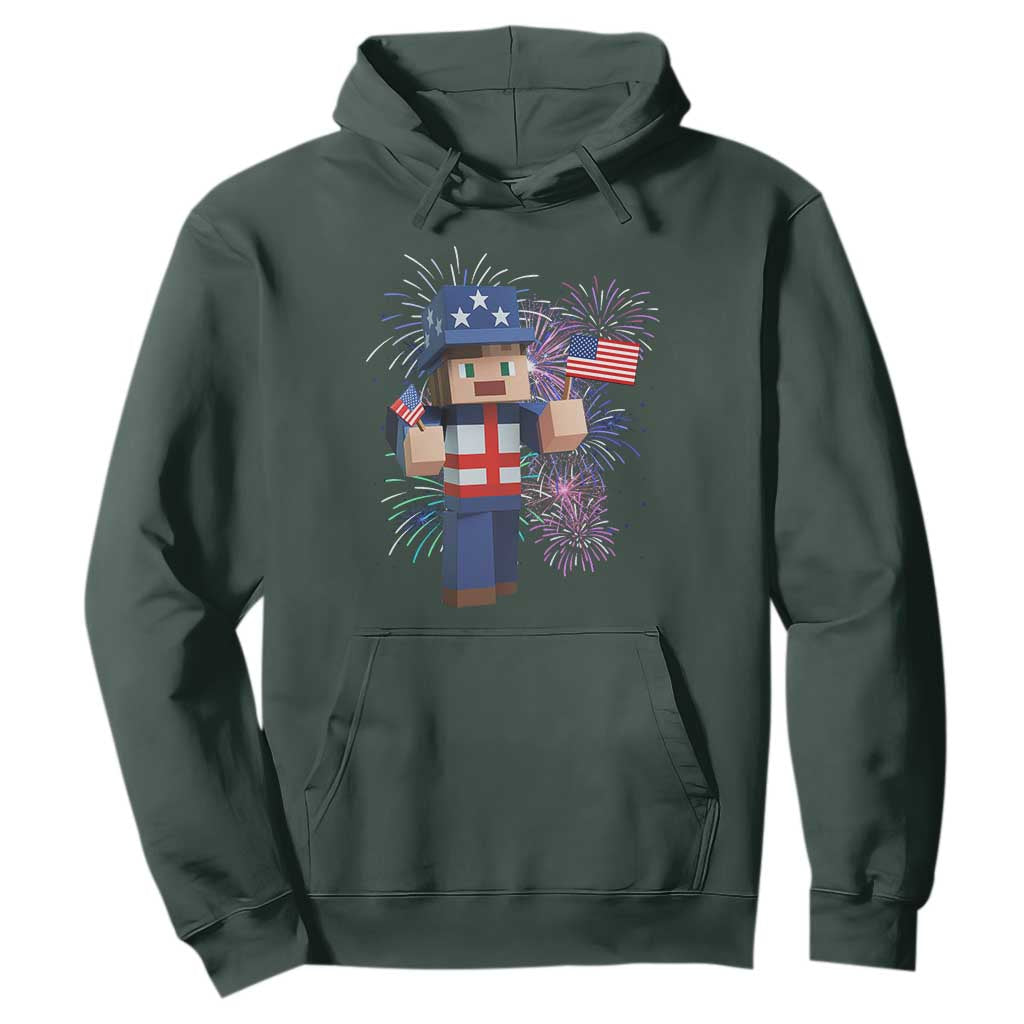 4th of July Gamer Hoodie Uncle Sam Pixels Gaming Celebrate Independence Day TS02 Dark Forest Green Print Your Wear