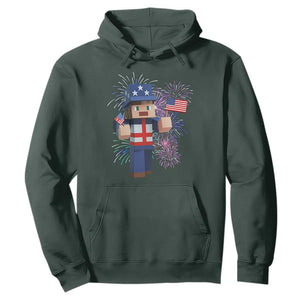 4th of July Gamer Hoodie Uncle Sam Pixels Gaming Celebrate Independence Day TS02 Dark Forest Green Print Your Wear