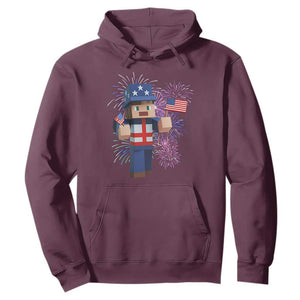 4th of July Gamer Hoodie Uncle Sam Pixels Gaming Celebrate Independence Day TS02 Maroon Print Your Wear