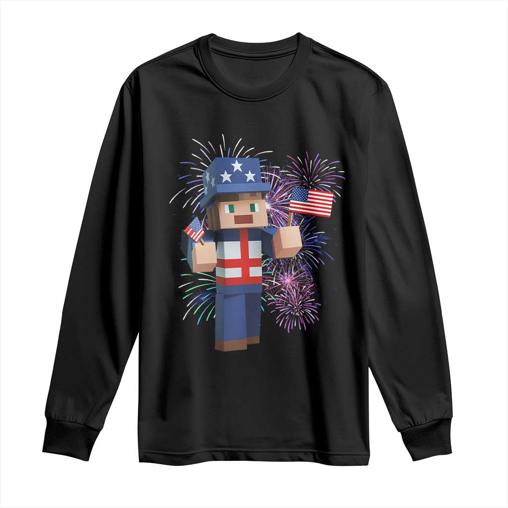 4th of July Gamer Long Sleeve Shirt Uncle Sam Pixels Gaming Celebrate Independence Day TS02 Black Print Your Wear