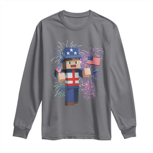 4th of July Gamer Long Sleeve Shirt Uncle Sam Pixels Gaming Celebrate Independence Day TS02 Charcoal Print Your Wear