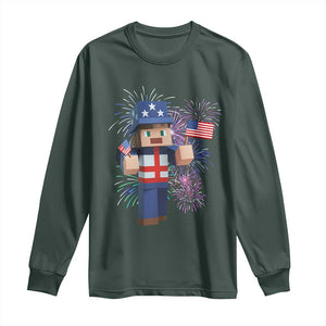 4th of July Gamer Long Sleeve Shirt Uncle Sam Pixels Gaming Celebrate Independence Day TS02 Dark Forest Green Print Your Wear