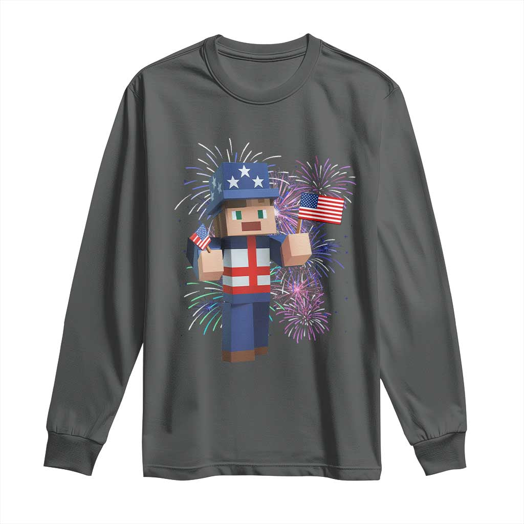 4th of July Gamer Long Sleeve Shirt Uncle Sam Pixels Gaming Celebrate Independence Day TS02 Dark Heather Print Your Wear