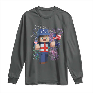 4th of July Gamer Long Sleeve Shirt Uncle Sam Pixels Gaming Celebrate Independence Day TS02 Dark Heather Print Your Wear