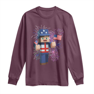 4th of July Gamer Long Sleeve Shirt Uncle Sam Pixels Gaming Celebrate Independence Day TS02 Maroon Print Your Wear