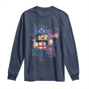 4th of July Gamer Long Sleeve Shirt Uncle Sam Pixels Gaming Celebrate Independence Day TS02 Navy Print Your Wear